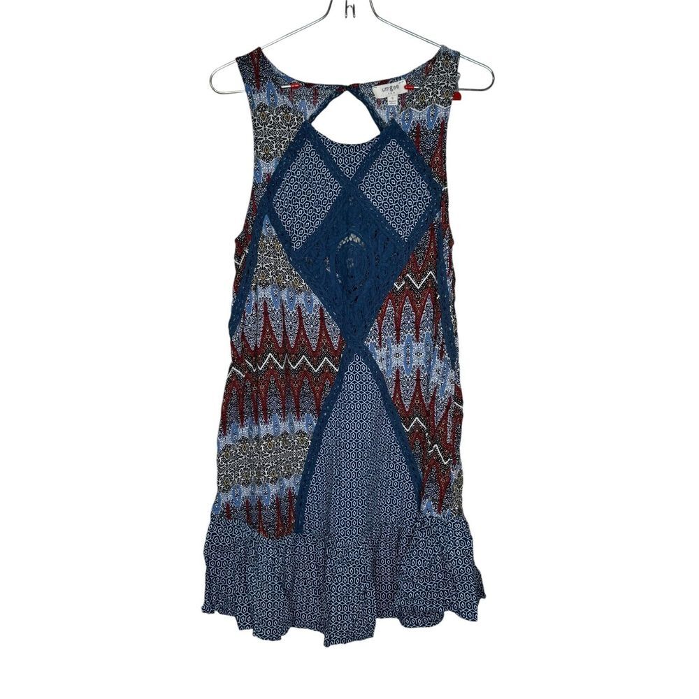 Umgee Women's Dress Crochet Lace Ruffle Bottom Round Neck Swing Sleeveless Small